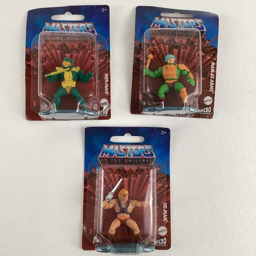 Masters Of The Universe Micro Action Figures Man At Arms Mer-Man He-Man Lot MOTU